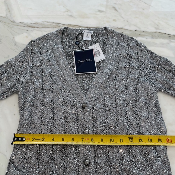 OSCAR DE LA RENTA SILVER SEQUINS SILK CARDIGAN SIZE S NWTS! - Picture 10 of 16